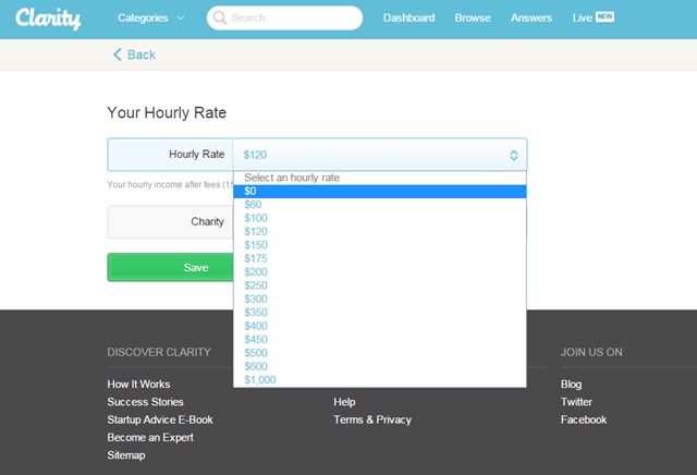 clarity set hourly rate