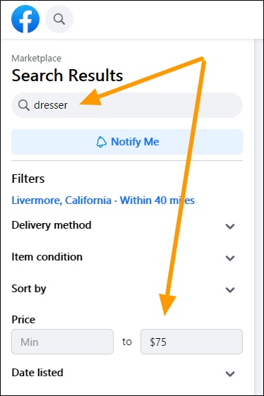 furniture flipping filters on facebook marketplace