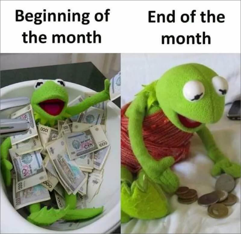 beginning vs end of the month money meme