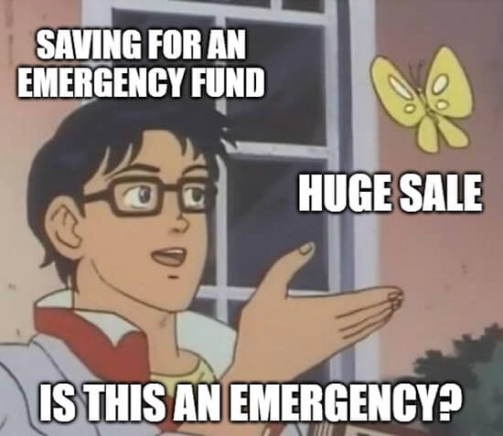 building an emergency fund meme