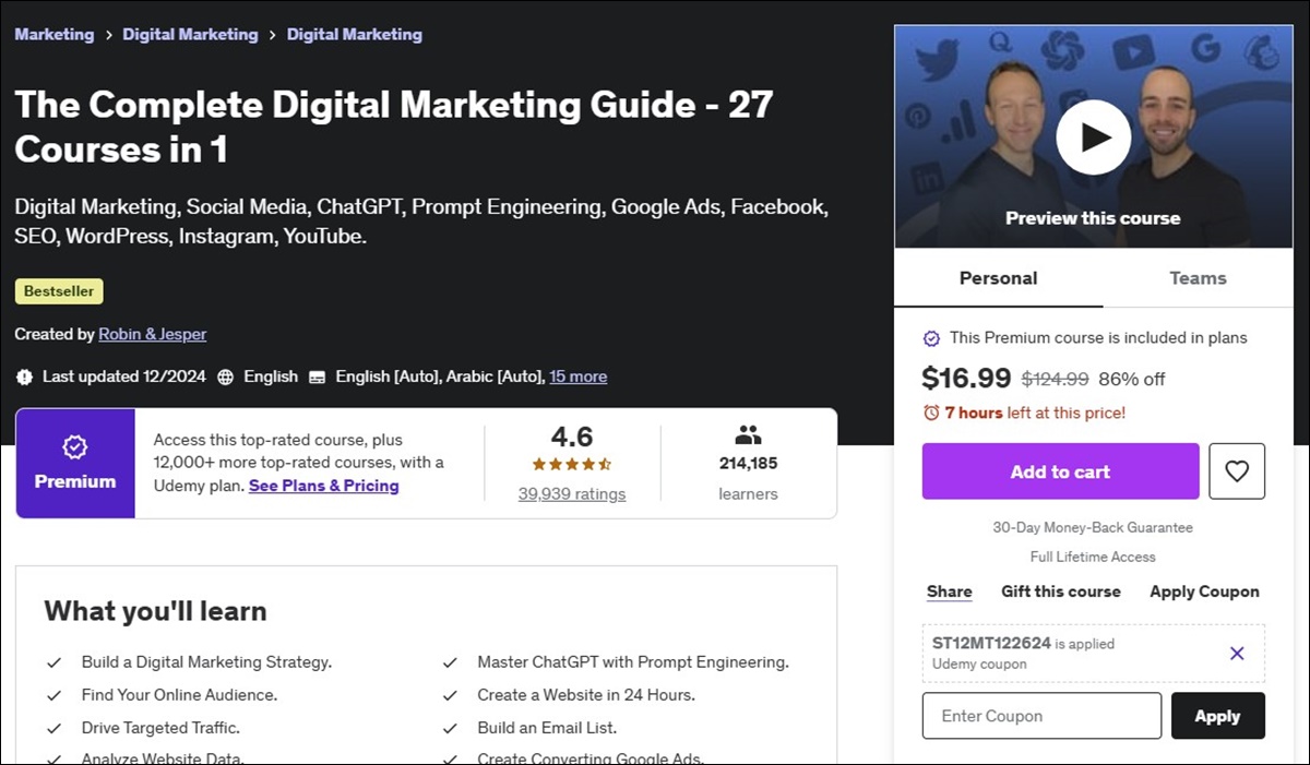 completed digital marketing on Udemy