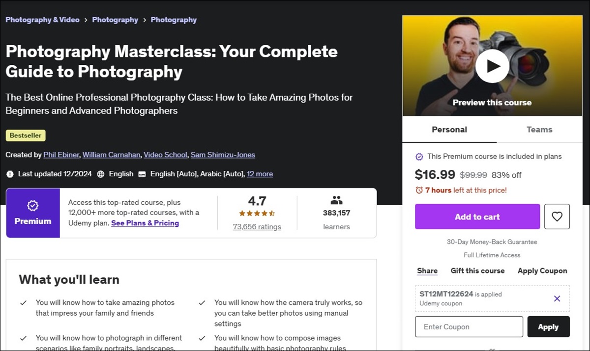 Photography Masterclass on Udemy