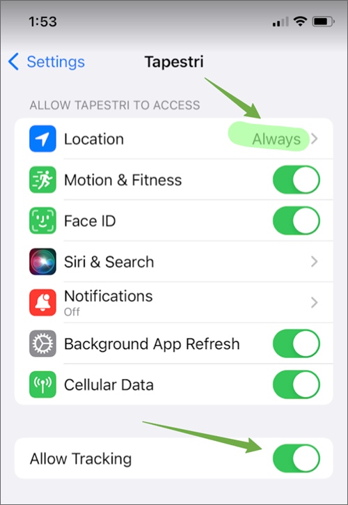 tapestri app share location data