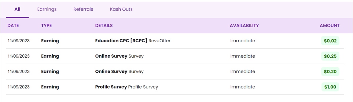 kashkick survey earnings