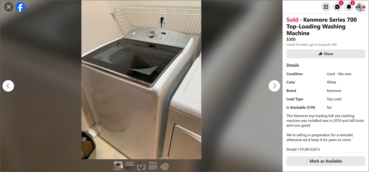 selling a used washing machine