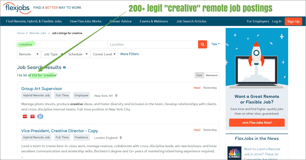 flexjobs creative job postings