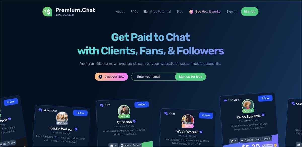 premium chat homepage for chatting with fans or clients