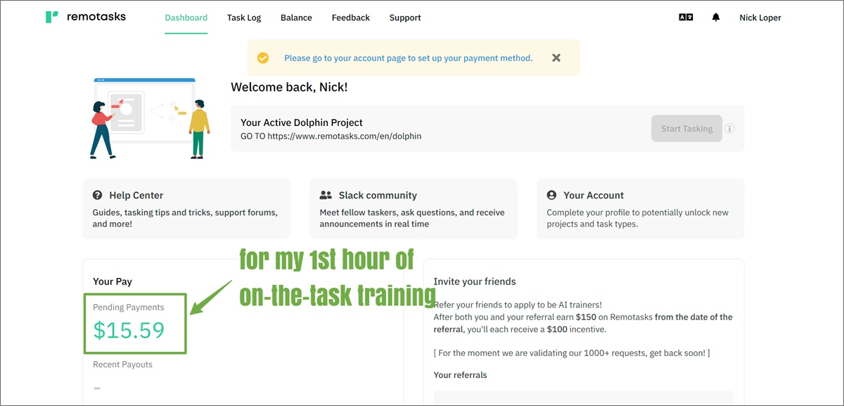 remotasks first earnings