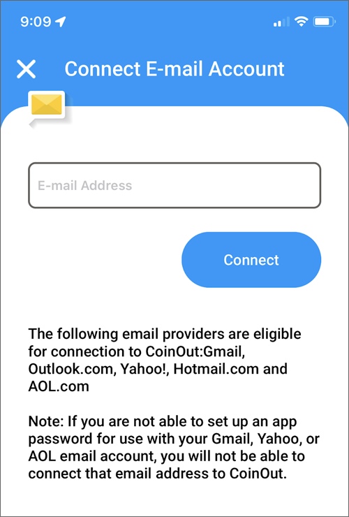coinout connect email account