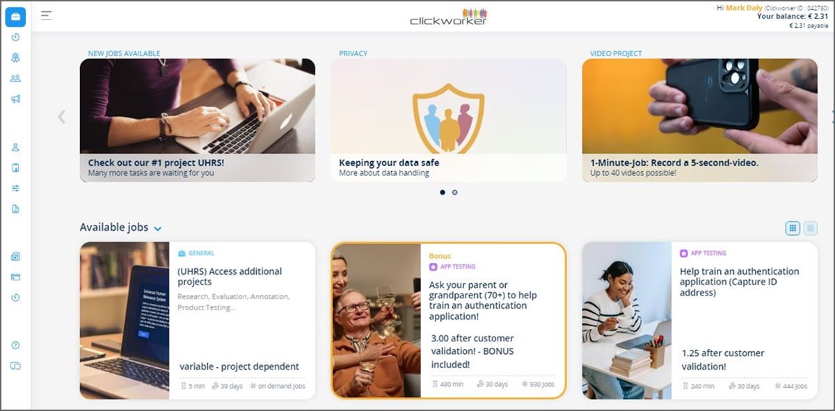 Clickworker Jobs Page