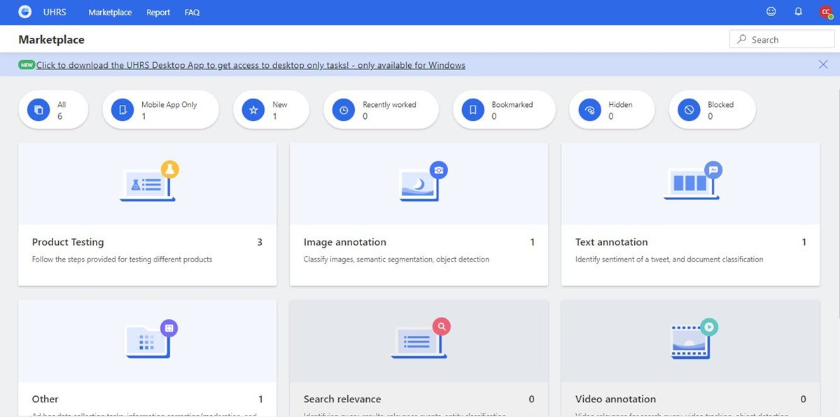 UHRS Marketplace Page