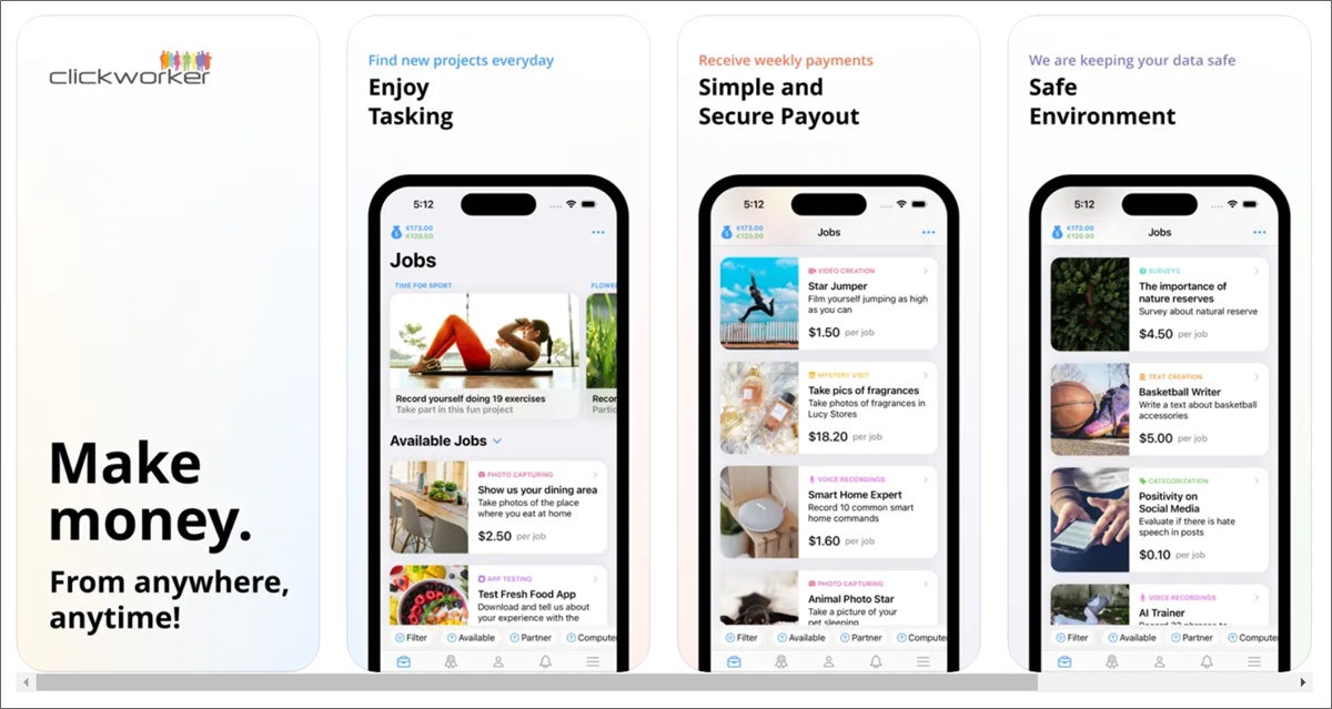 clickworker app screenshots