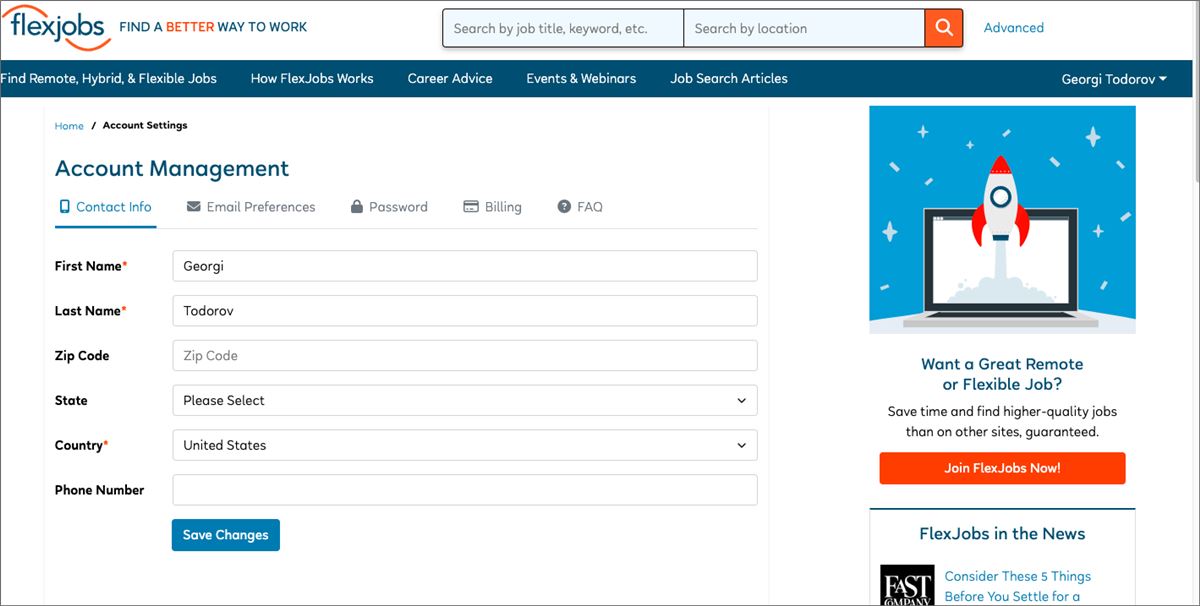 set up your flexjobs profile
