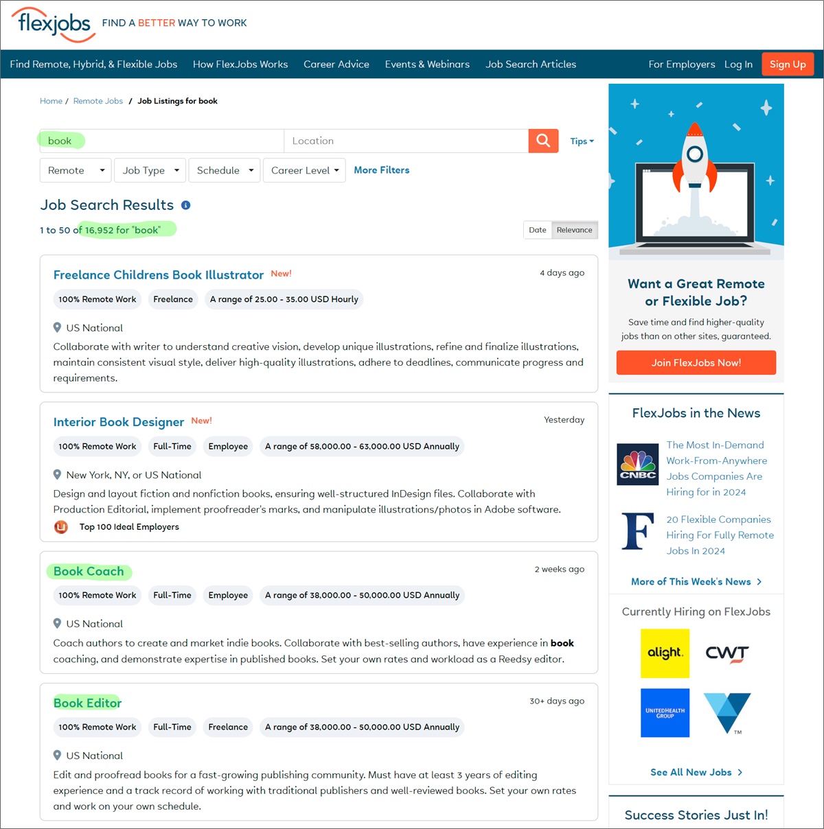book jobs on flexjobs