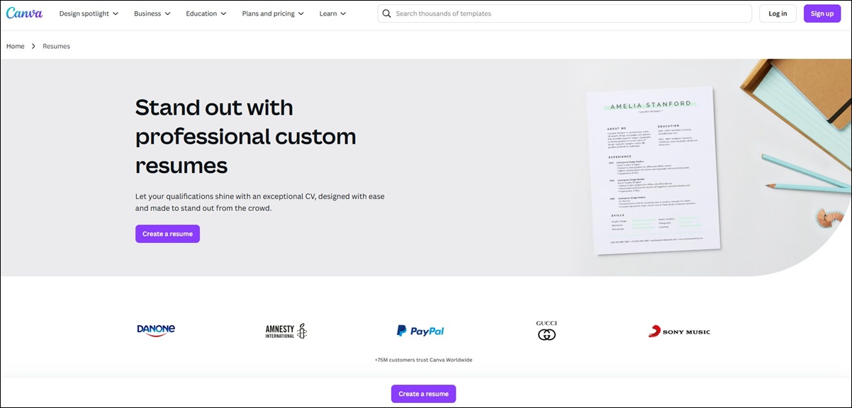 build a resume with canva