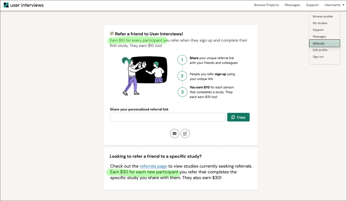 user interviews referral program