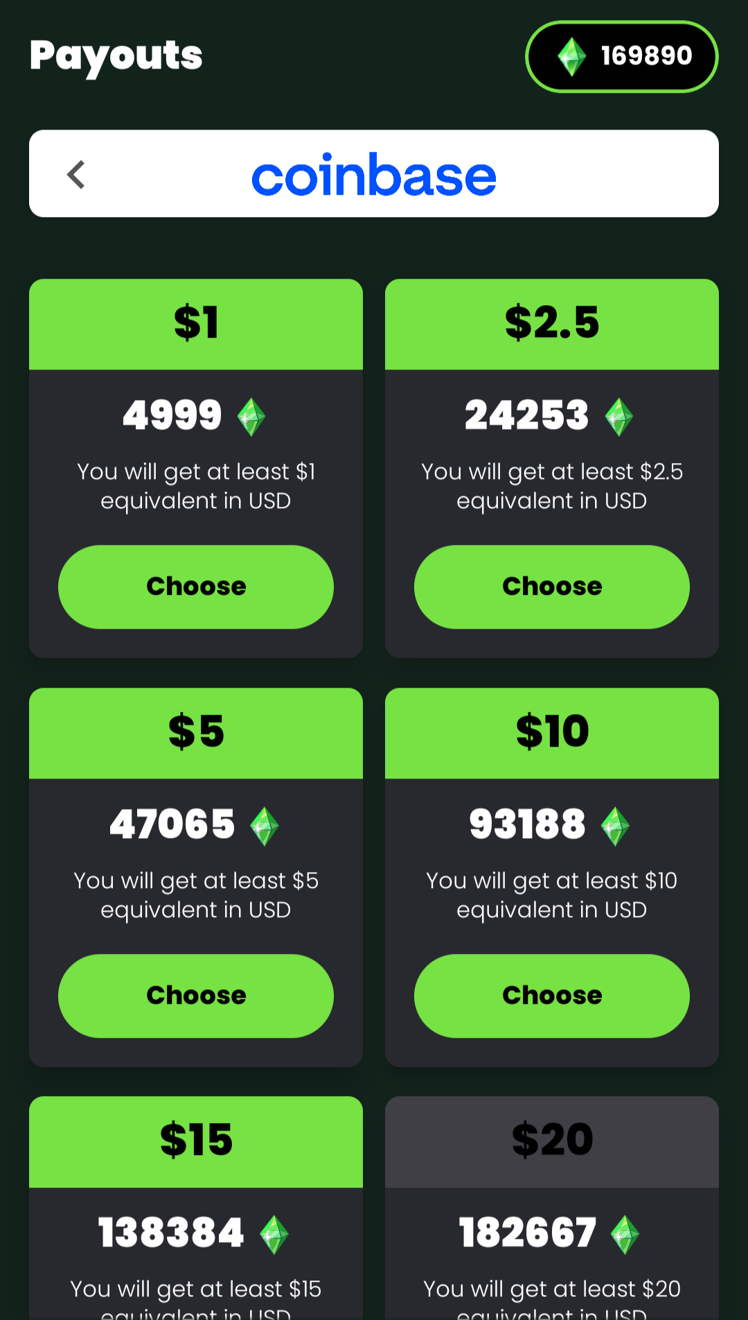cash giraffe payout with coinbase