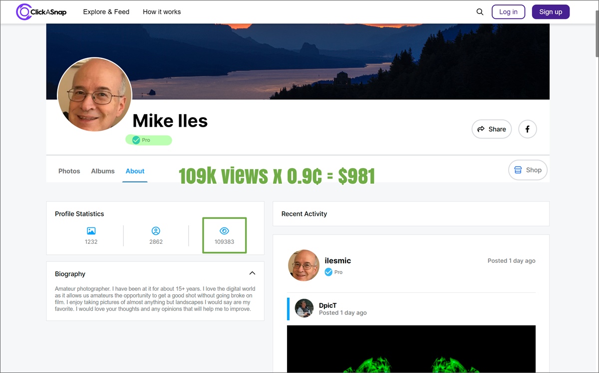 clickasnap earning example