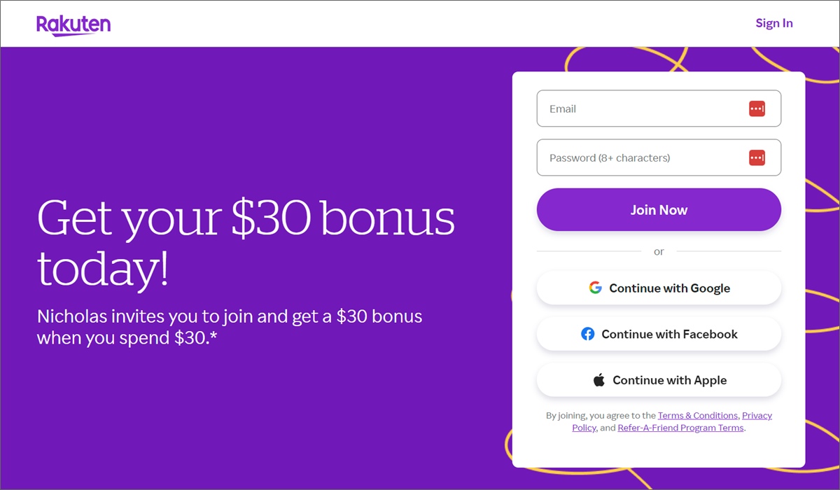 rakuten sign up bonus