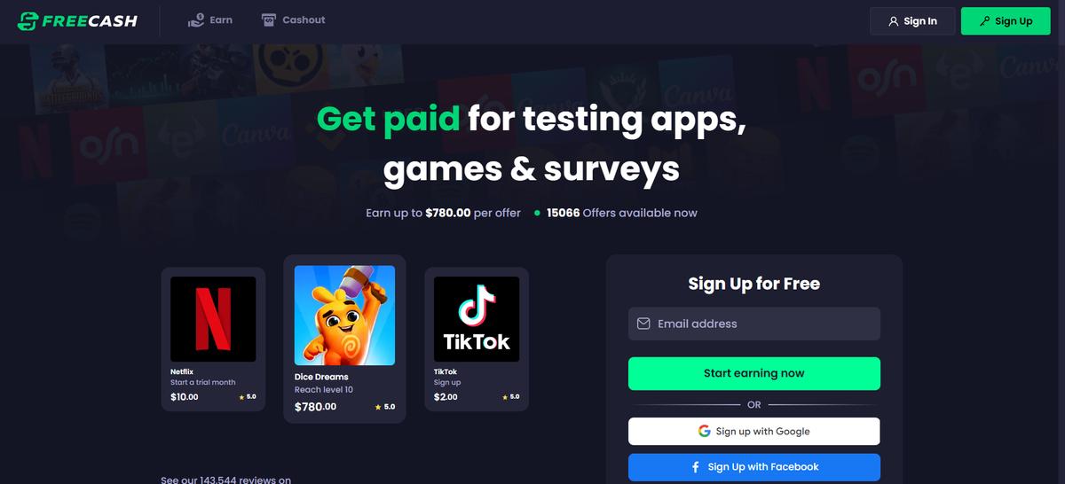 freecash homepage