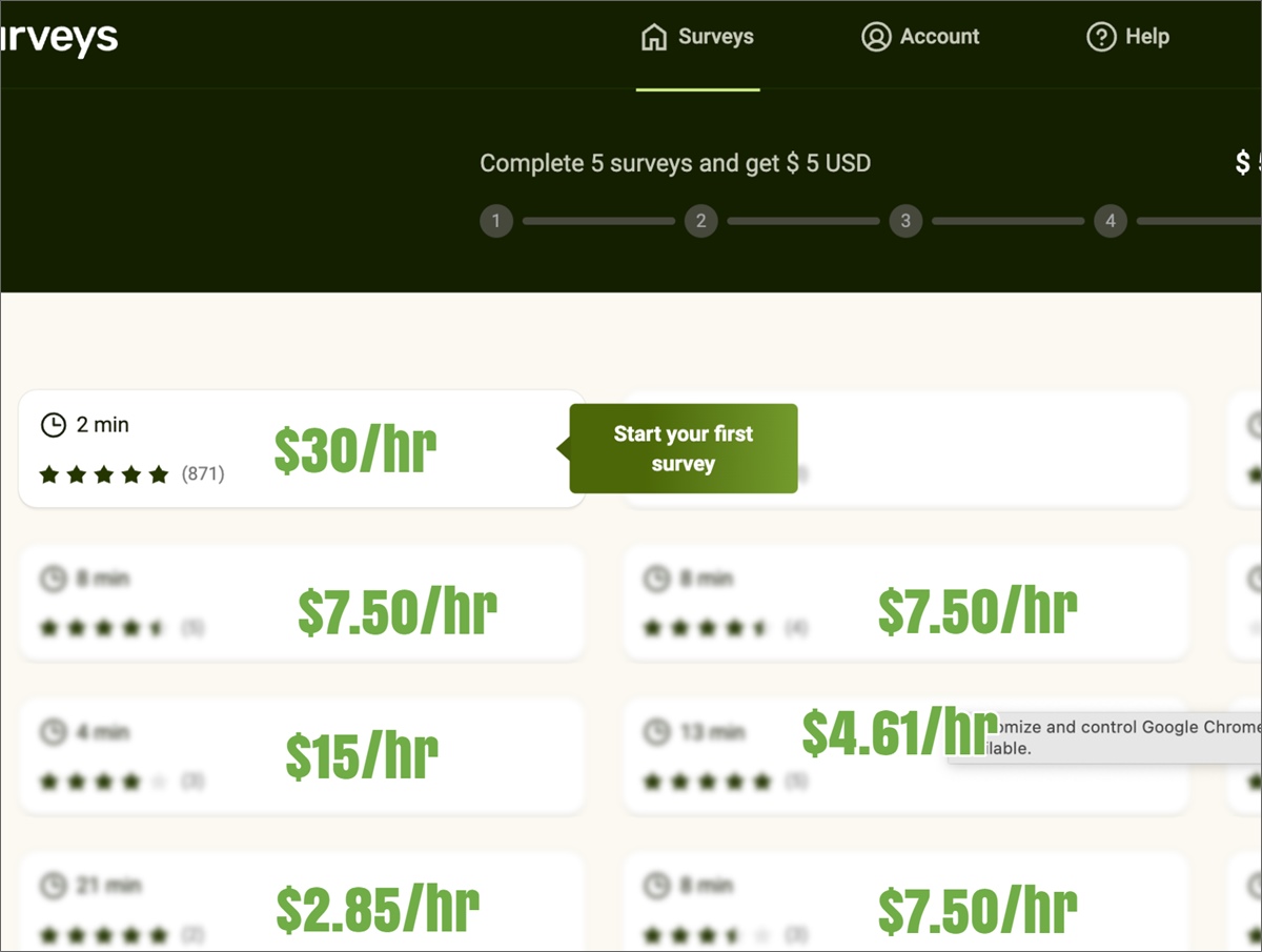 five surveys dashboard
