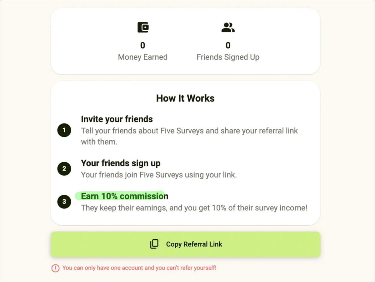 five surveys referral program