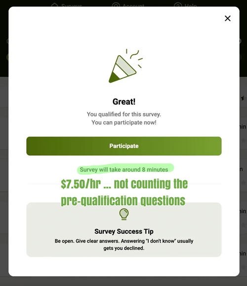 qualifying for a five surveys survey