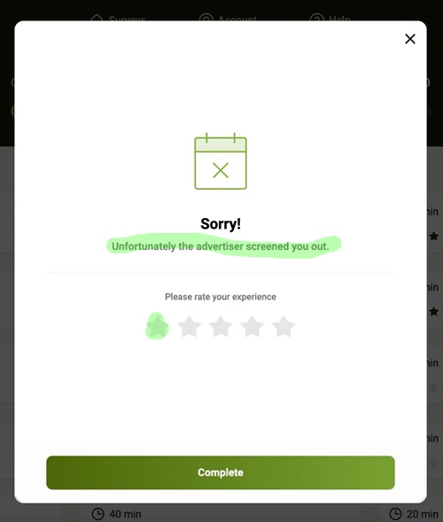 screened out on five surveys