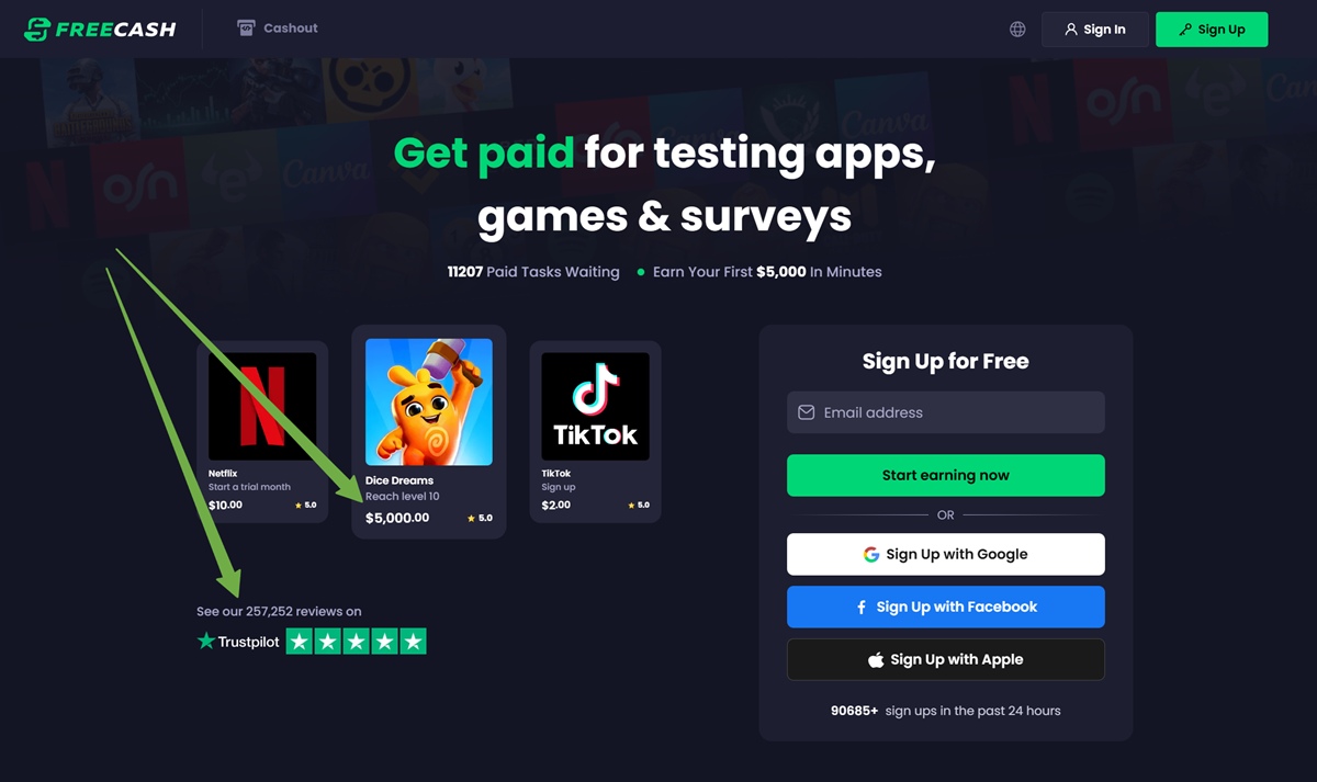 freecash homepage