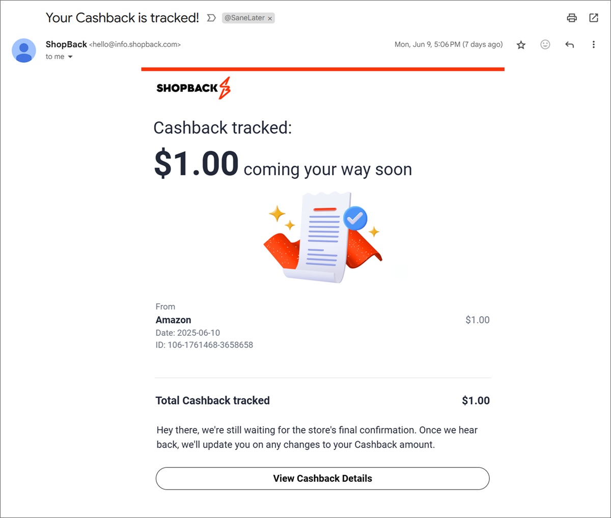 shopback cashback tracked