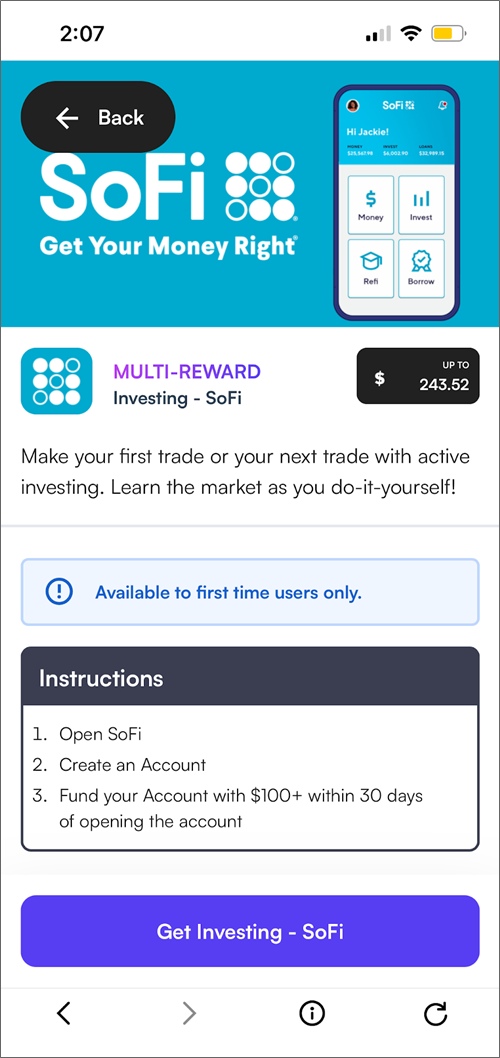 shopback sofi offer