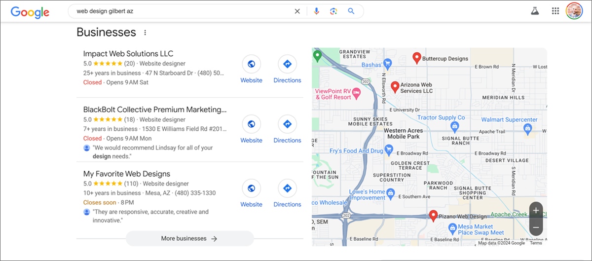 gilbert az web design search